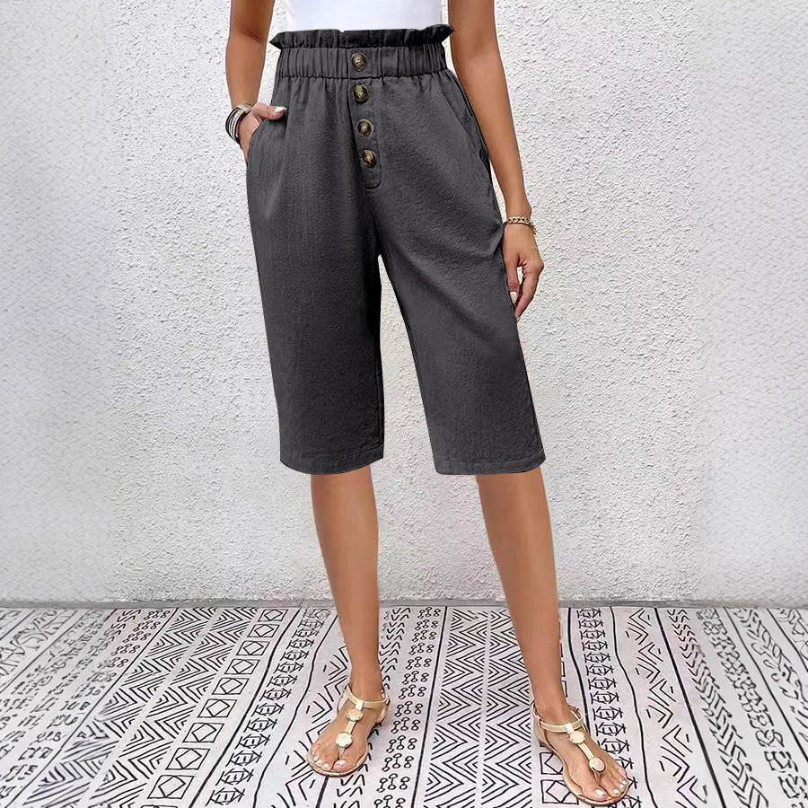 Bermuda Détente Femme Haute Waist Marine