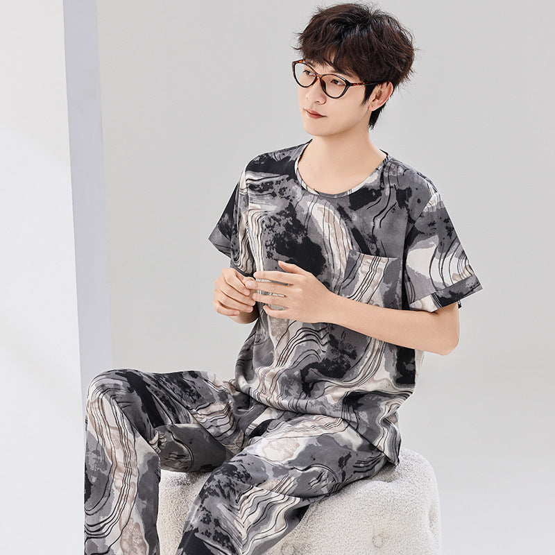 Pyjama Été Homme Manches Courtes et Pantalon Léger