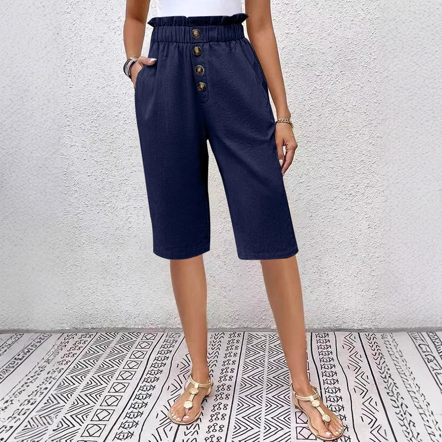 Bermuda Détente Femme Haute Waist Marine - LuxeStyle