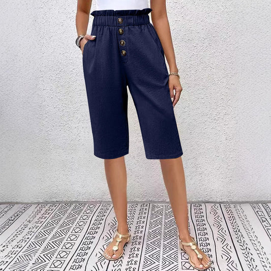 Bermuda Détente Femme Haute Waist Marine - LuxeStyle