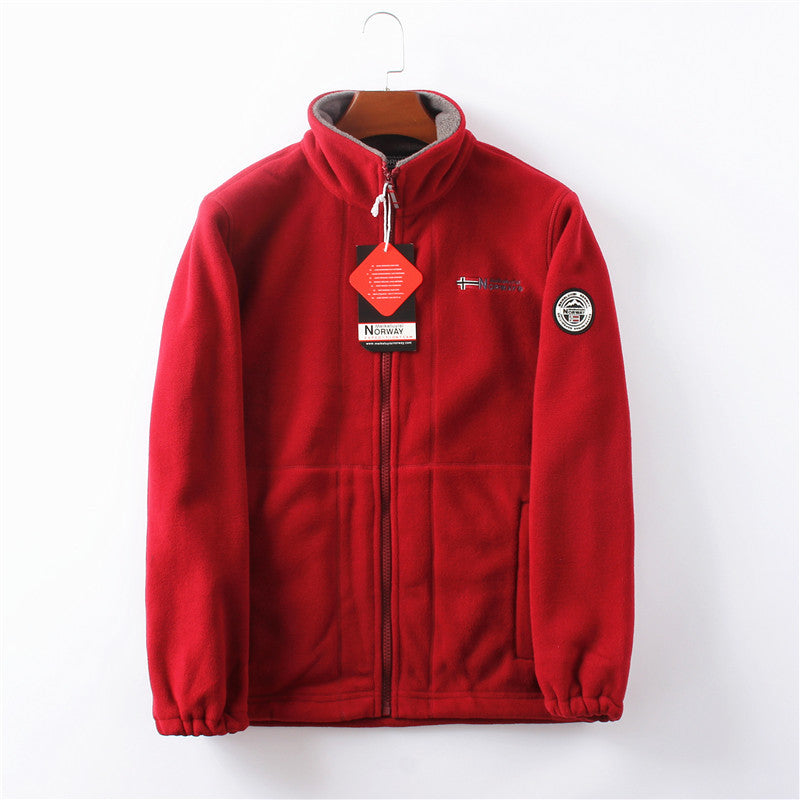 Veste hiver zippée brun homme avec logo cousu