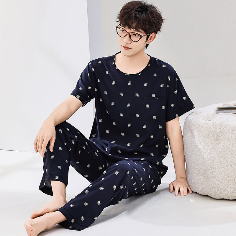 Pyjama Été Homme Manches Courtes et Pantalon Léger