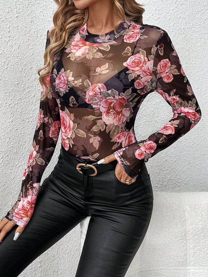 Blouse légère à manches longues fleuri pour femme