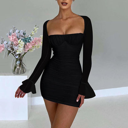 SheerMini™ – Robe Femme Mini Élégante Manches Transparentes Confortable