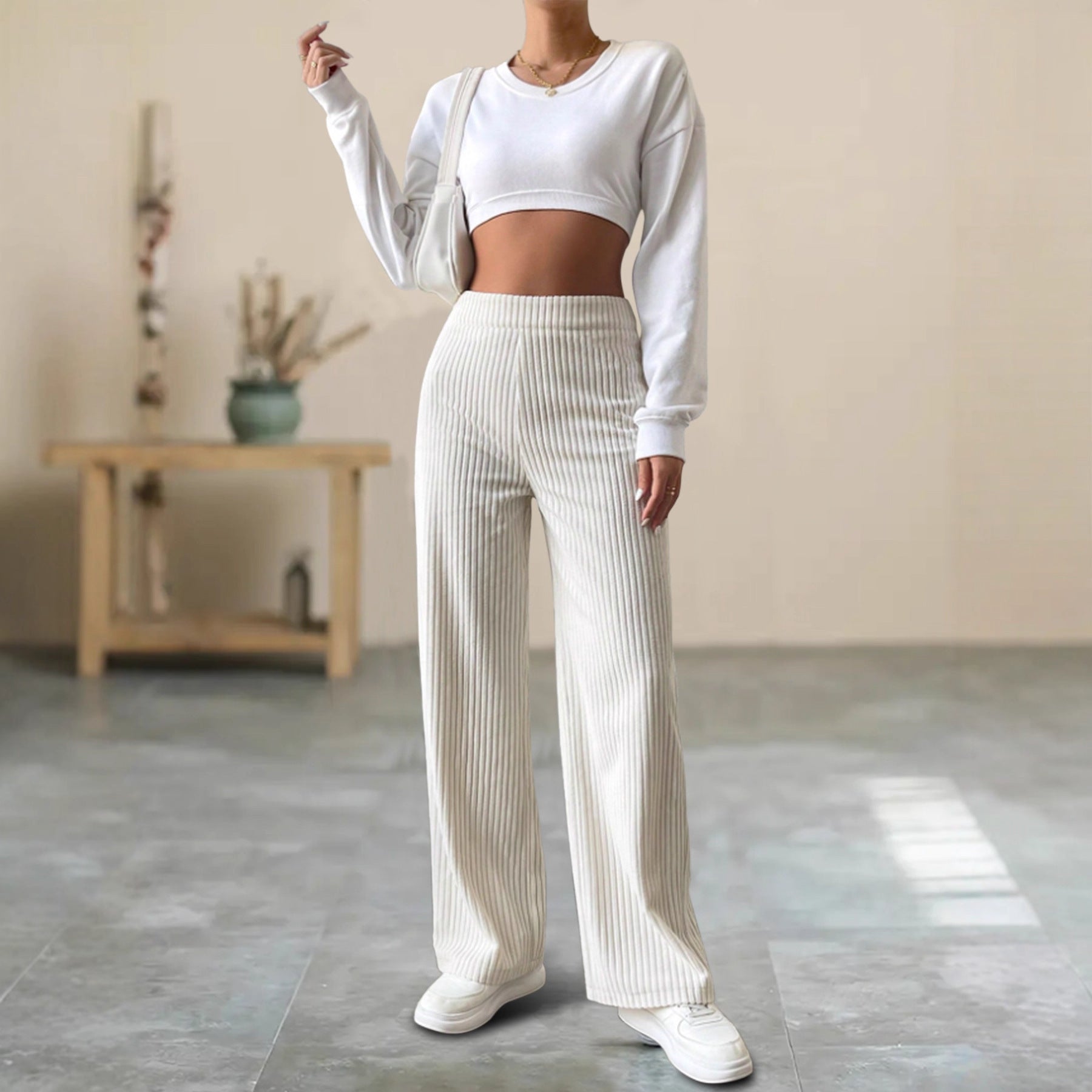 Pantalon Femme Rayé Élégant Taille Haute pour Automne - LuxeStyle