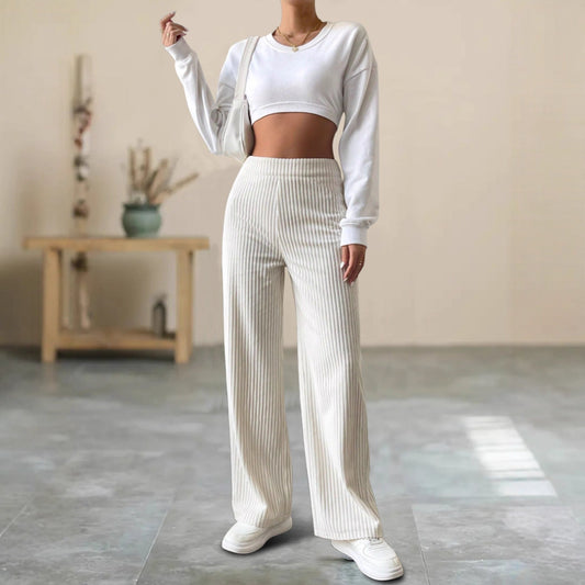 Pantalon Femme Rayé Élégant Taille Haute pour Automne - LuxeStyle