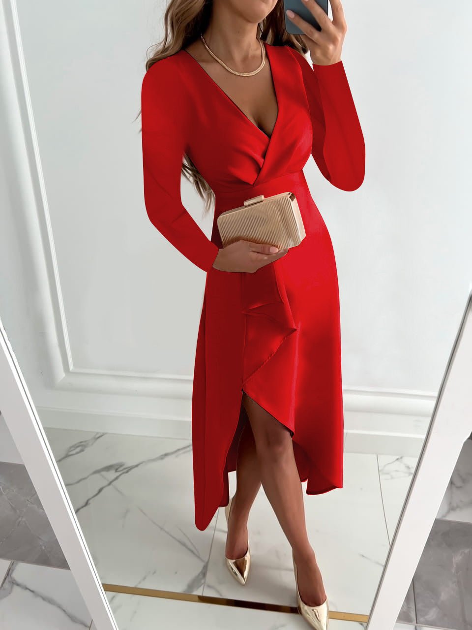 Robe Élégante Noire Femme à Manches Longues