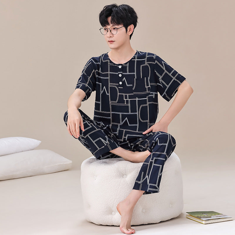 Pyjama Été Homme Manches Courtes et Pantalon Léger - LuxeStyle
