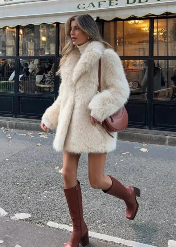 Manteau Femme Hiver Doux Fourré – Style Détendu avec Col Évasé - LuxeStyle