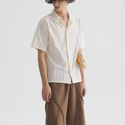 Chemise Homme Relaxe Manches Courtes Motif Ondé - LuxeStyle