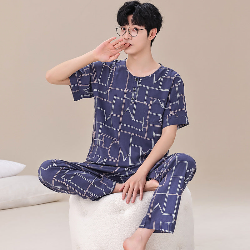 Pyjama Été Homme Manches Courtes et Pantalon Léger