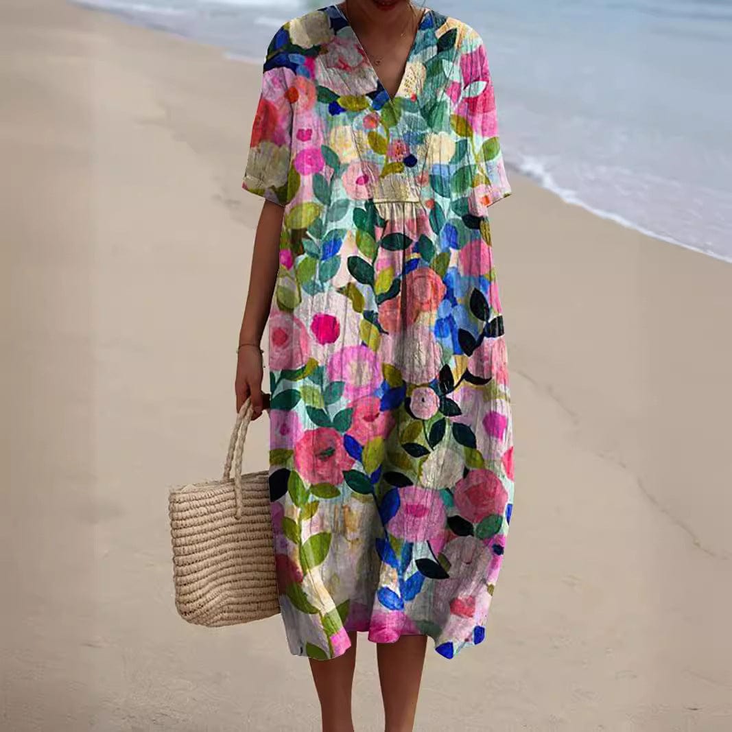 Robe Été Florale en Lin Léger pour Femme - LuxeStyle