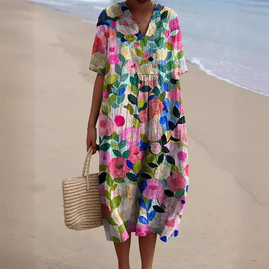 Robe Été Florale en Lin Léger pour Femme - LuxeStyle