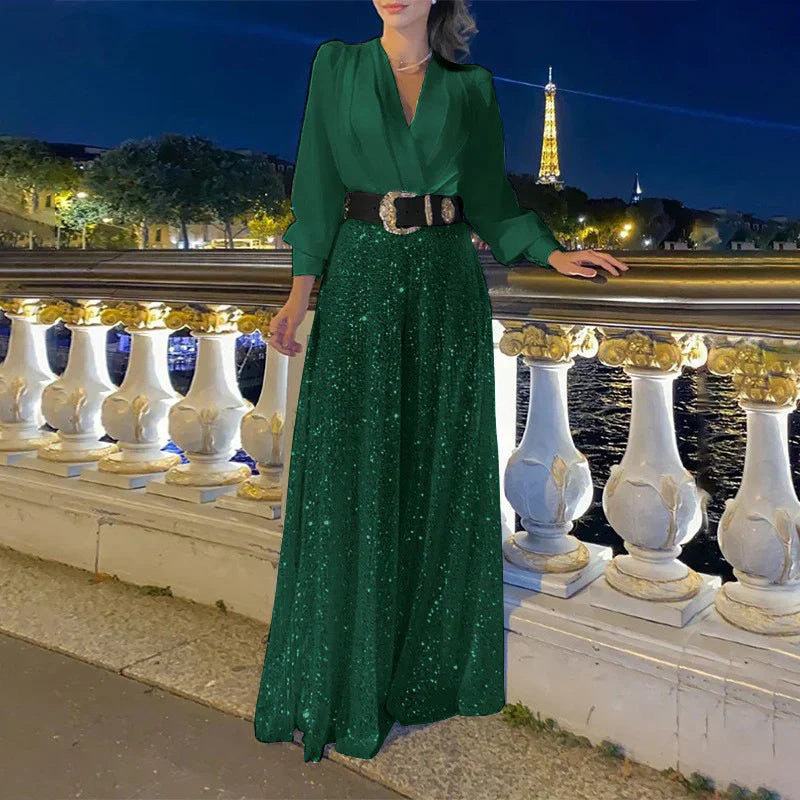 Ensemble Décontracté avec Haut Col en V et Pantalon Comfy pour Femme