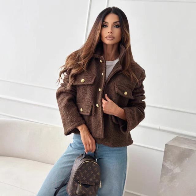 Manteau Femme Élégant Boutons et Poches