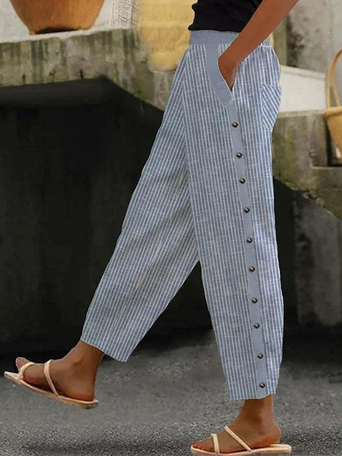 Pantalon femme rayé élégant à fermeture éclair - LuxeStyle