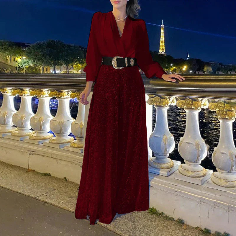 Ensemble Décontracté avec Haut Col en V et Pantalon Comfy pour Femme