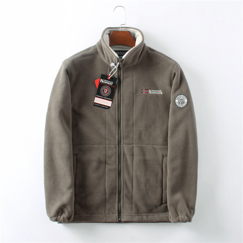 Veste hiver zippée brun homme avec logo cousu - LuxeStyle
