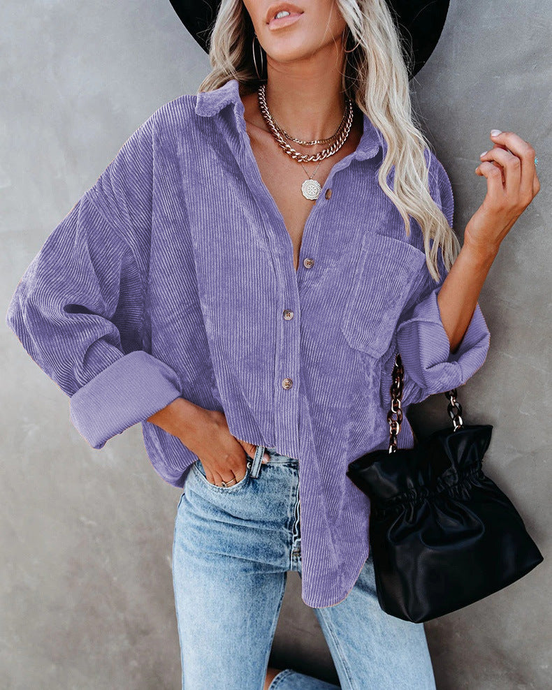 Chemise Femme Chic – Chemise Élégante en Velours Confort avec Poche Avant
