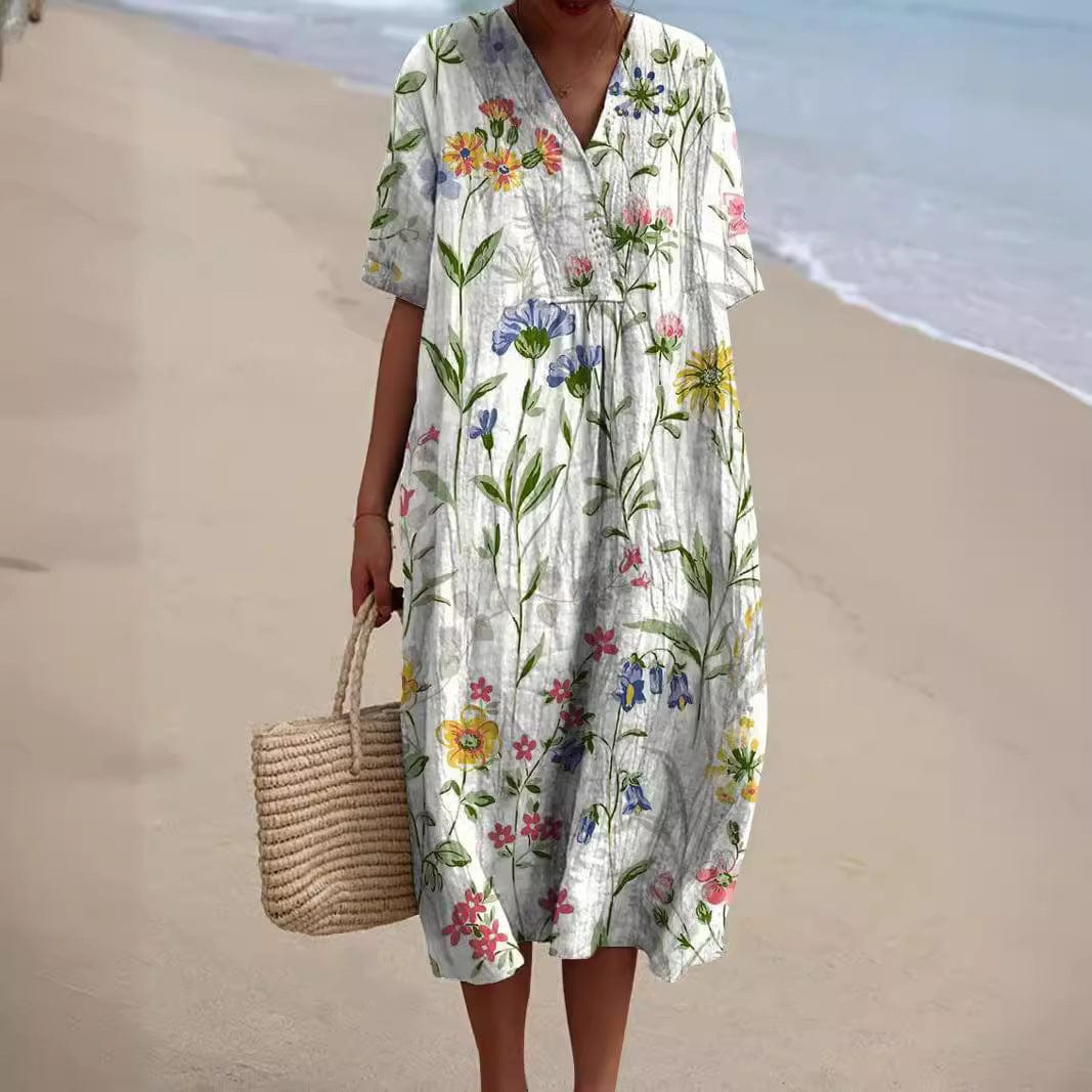 Robe Été Florale en Lin Léger pour Femme