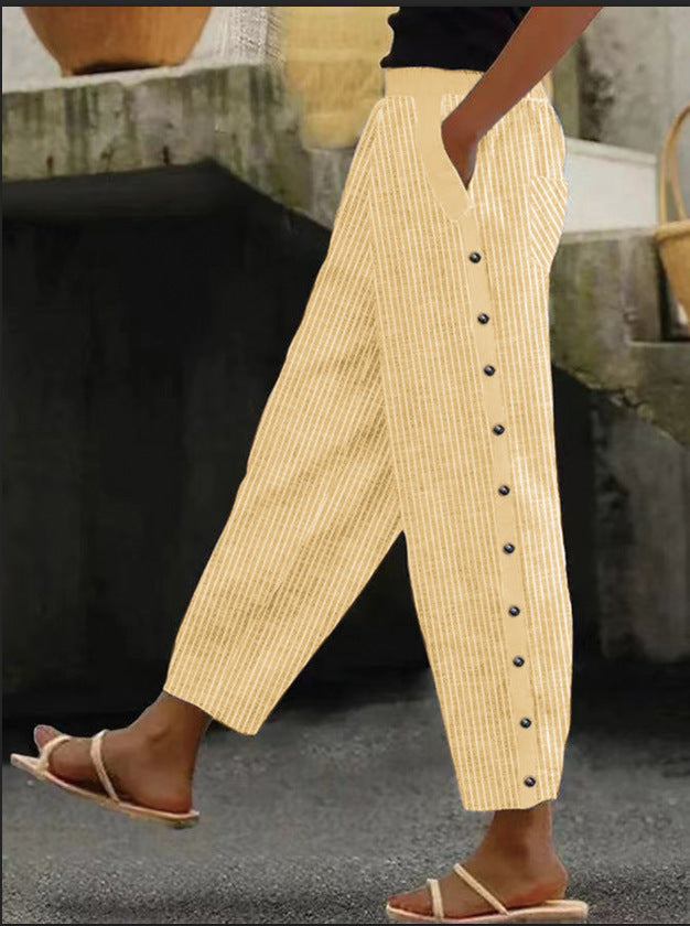 Pantalon femme rayé chic à fermeture éclair