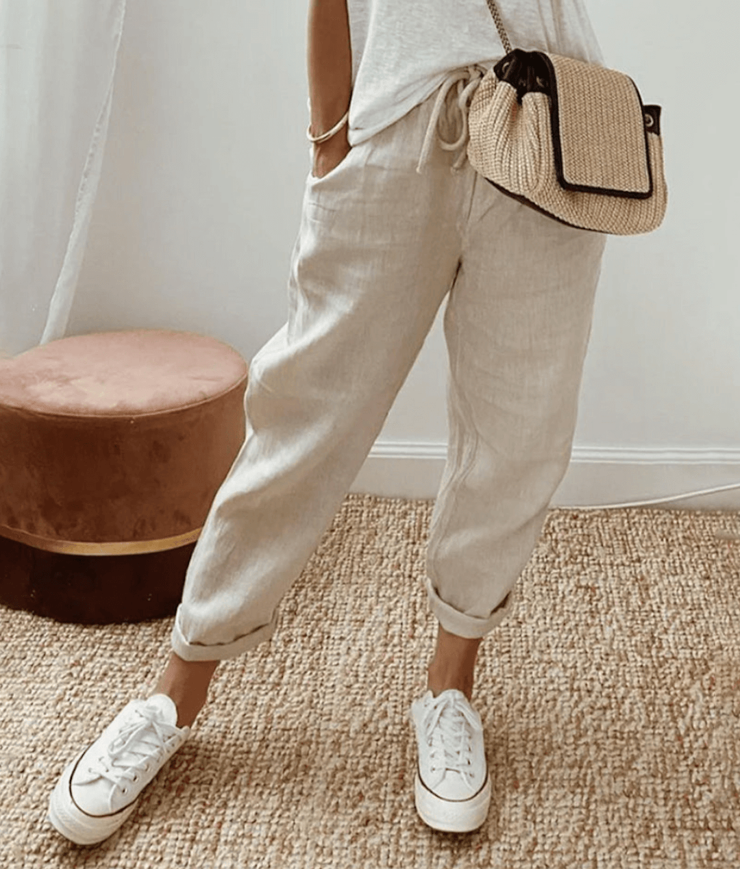 Pantalon femmes léger motif carrés tendance