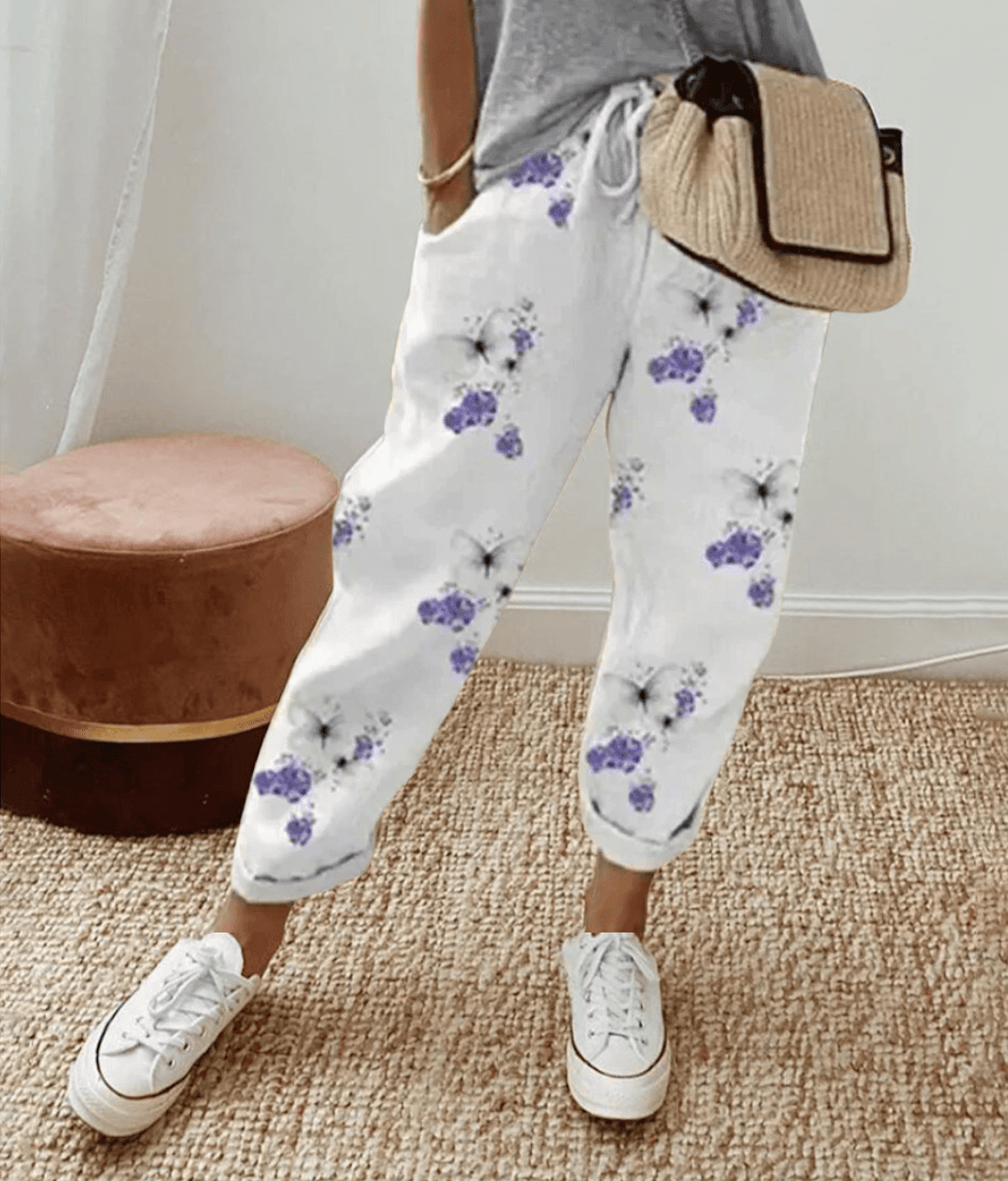 Pantalon femmes léger motif carrés tendance