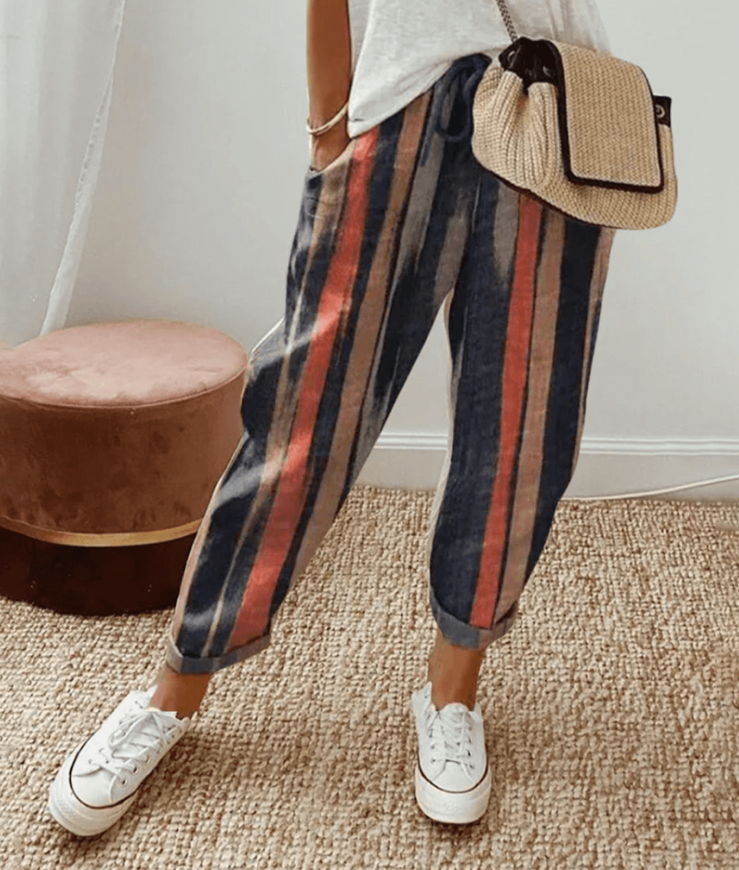 Pantalon femmes léger motif carrés tendance
