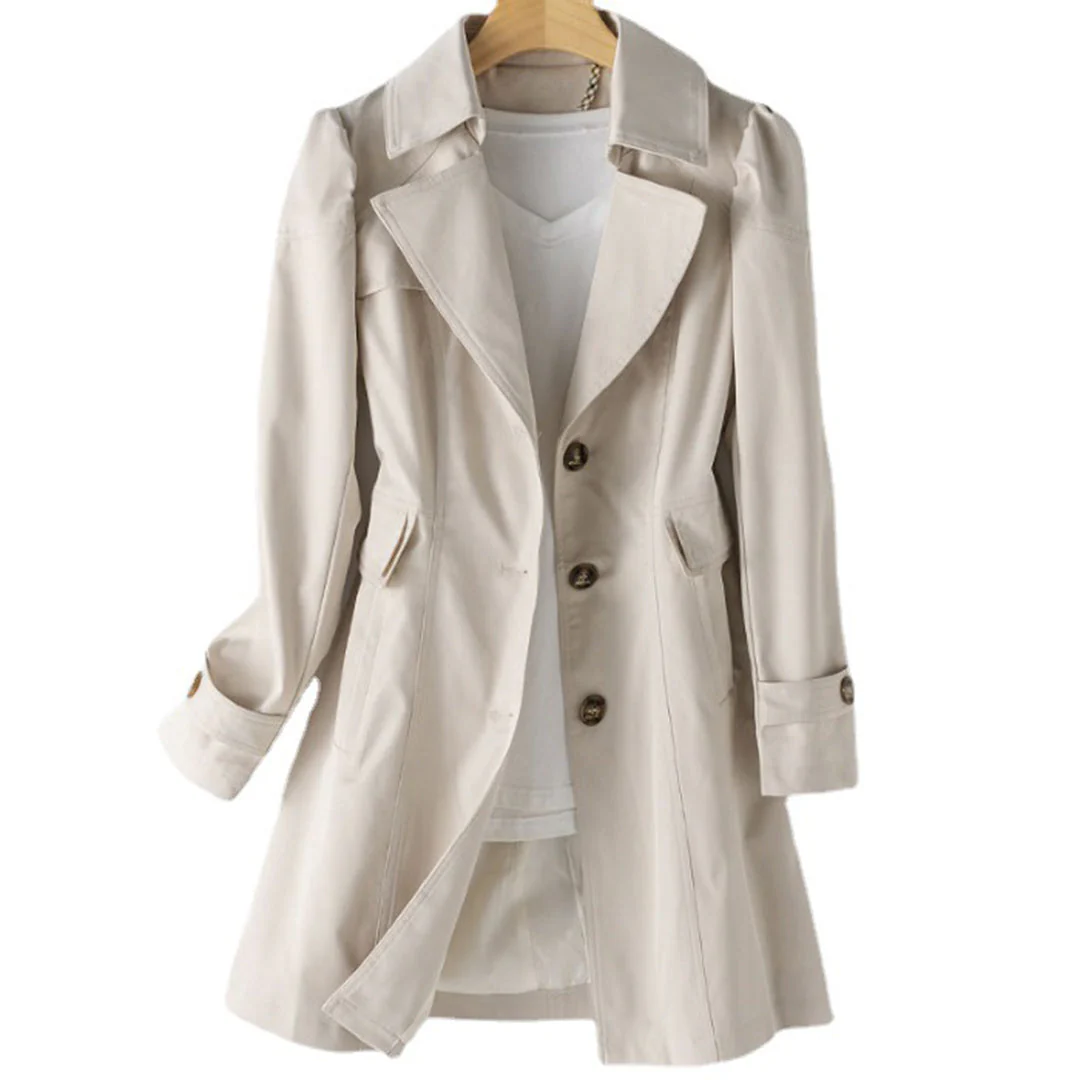 Manteau Femme Élégant Beige Classique à Ceinture