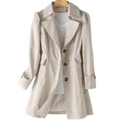 Manteau Femme Élégant Beige Classique à Ceinture