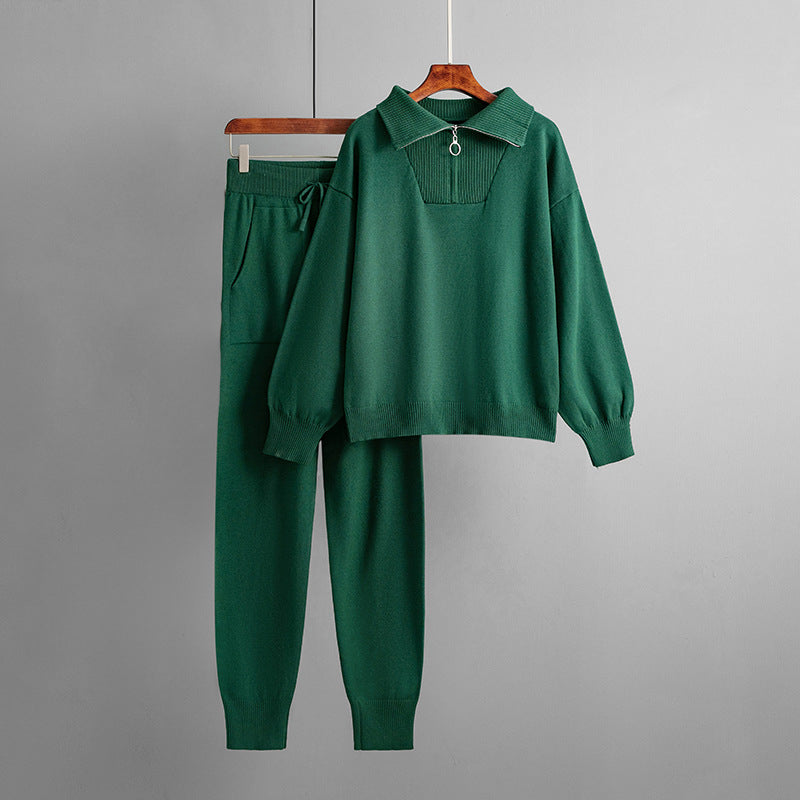 Ensemble Deux Pièces Femme Élégant avec Haut Zippé et Pantalon Jogging pour Automne et Hiver