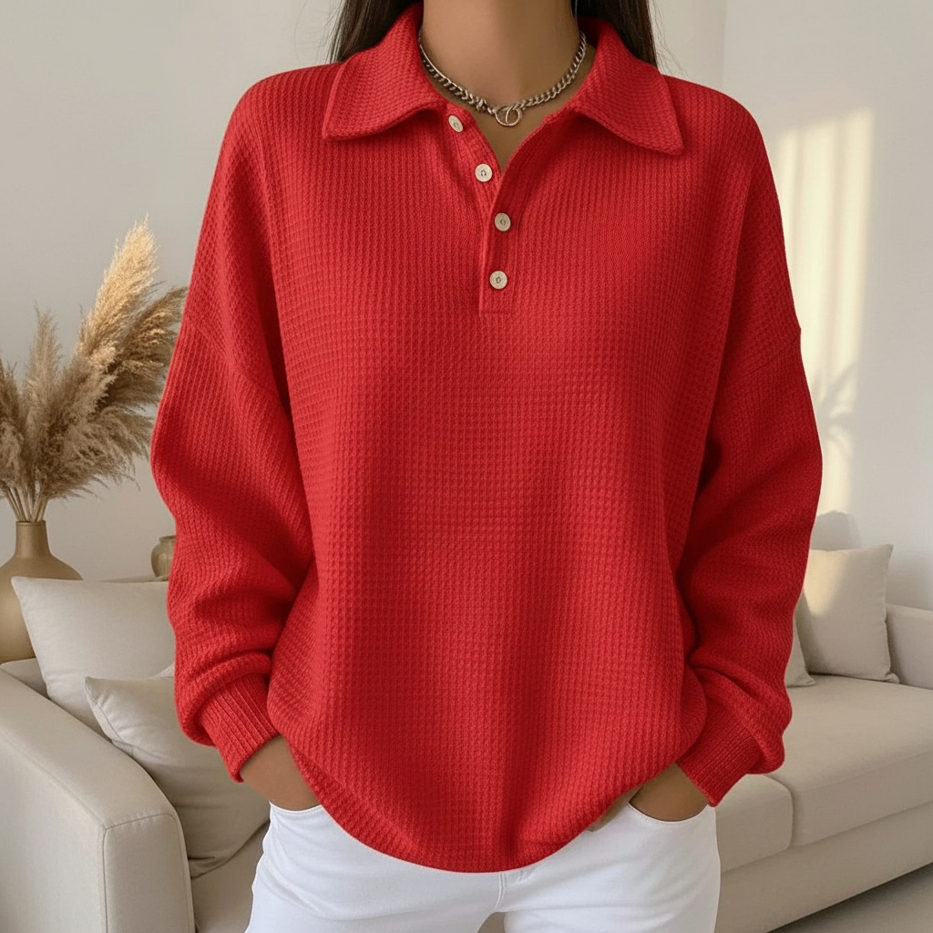Pull Femme Rouge Col V - LuxeStyle