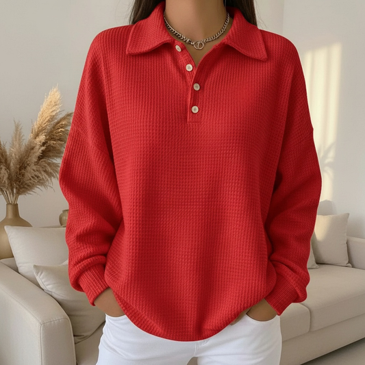 Pull Femme Rouge Col V - LuxeStyle