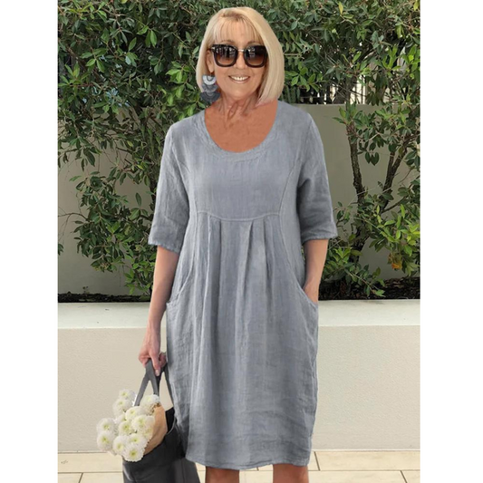 Robe de femme en lin gris clair décontractée - LuxeStyle