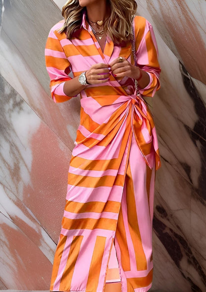 Robe Rayée Élégante Femme - Robe Croisée Confortable et Légère