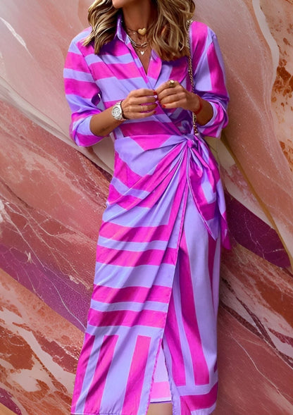 Robe Rayée Élégante Femme - Robe Croisée Confortable et Légère