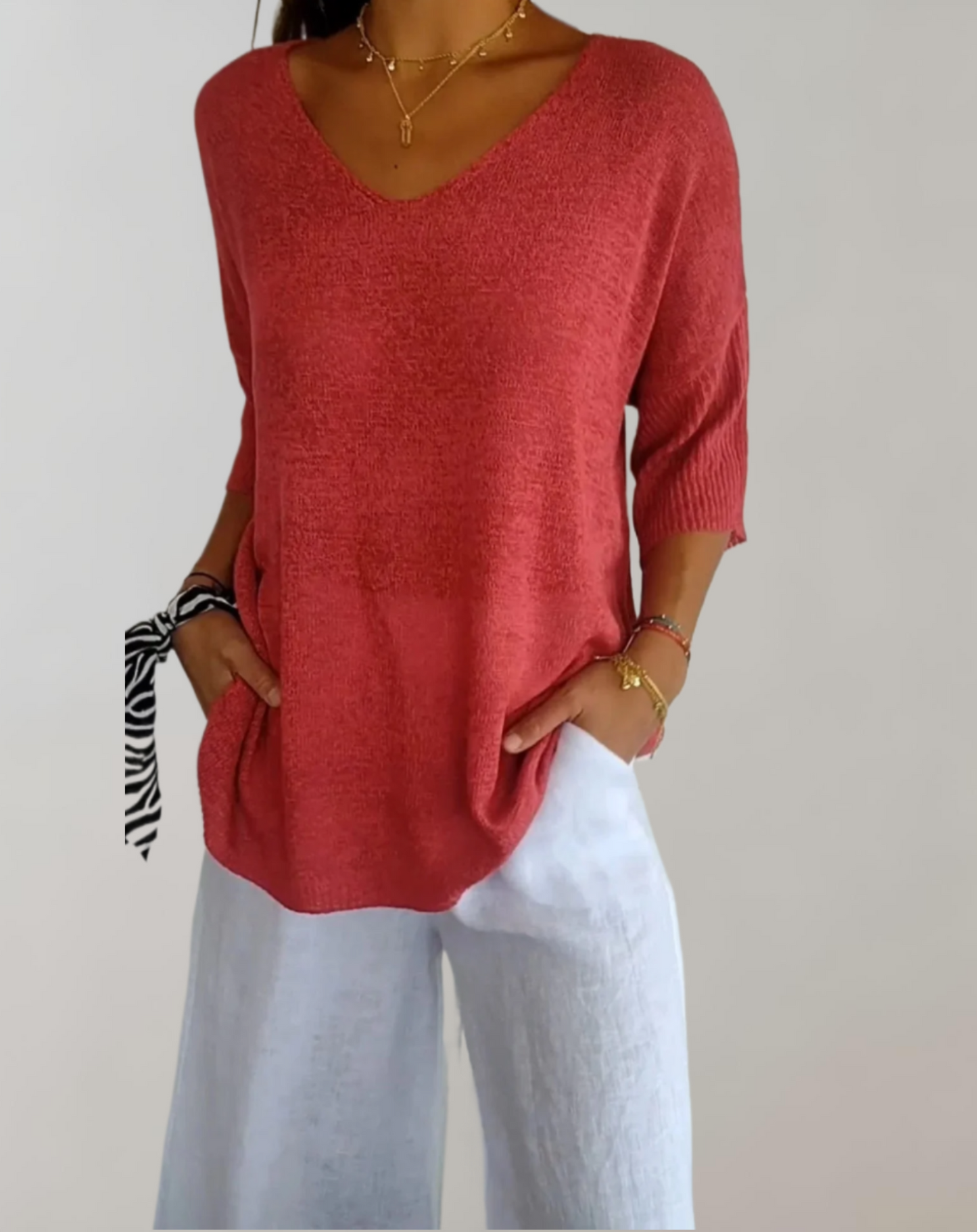 Haut Tricot Femme Élégant – Haut Long Doux avec Col en V & Style Chic Décontracté - LuxeStyle