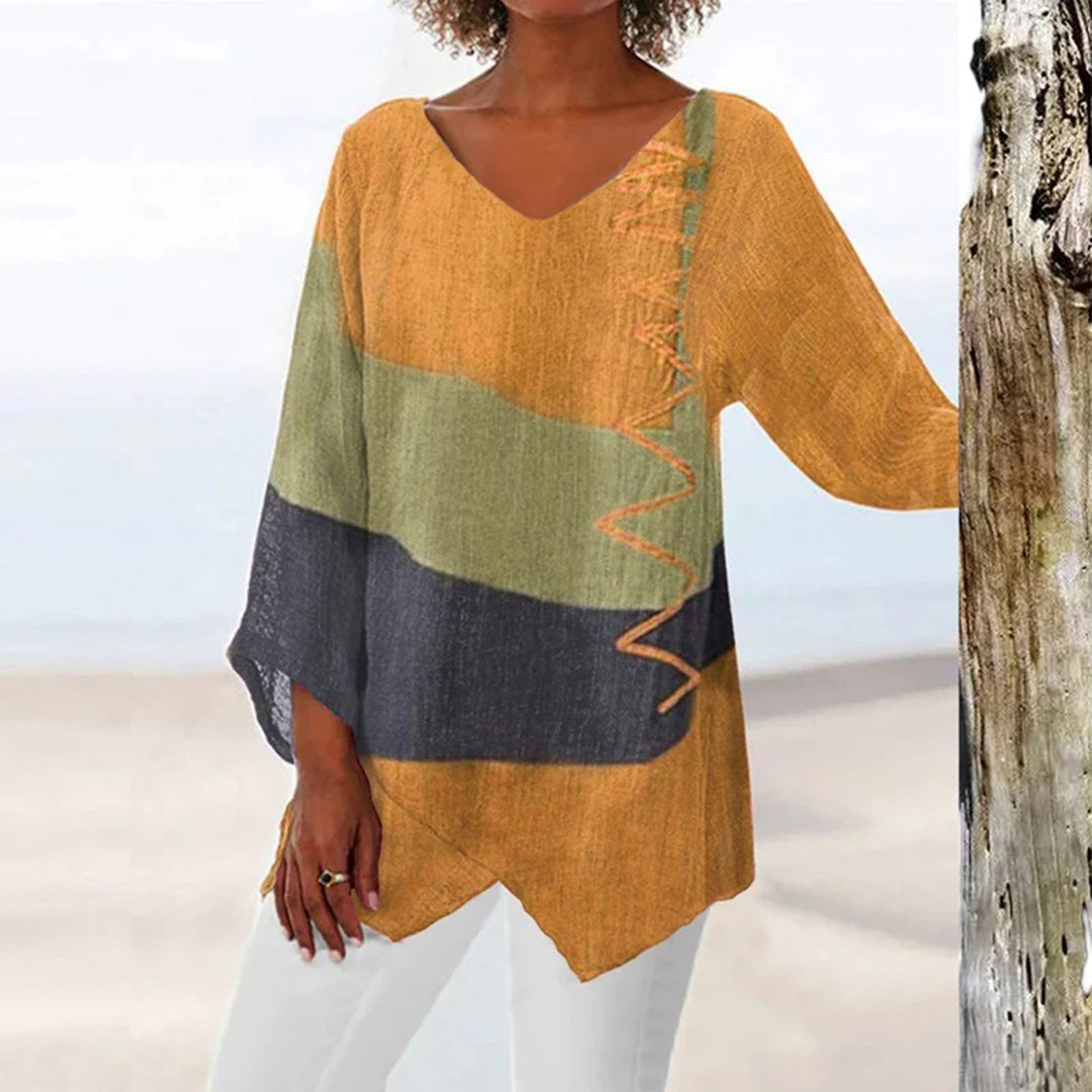 Blouse Femelle Couleur Mélange avec Manches Longues pour Usage Quotidien