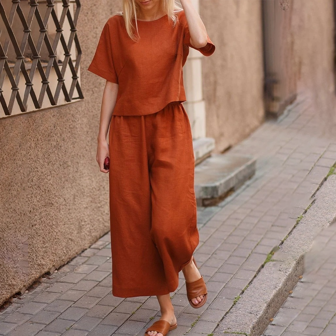 Ensemble Deux Pièces Été pour Femme - Haut Manches Courtes et Pantalon Léger