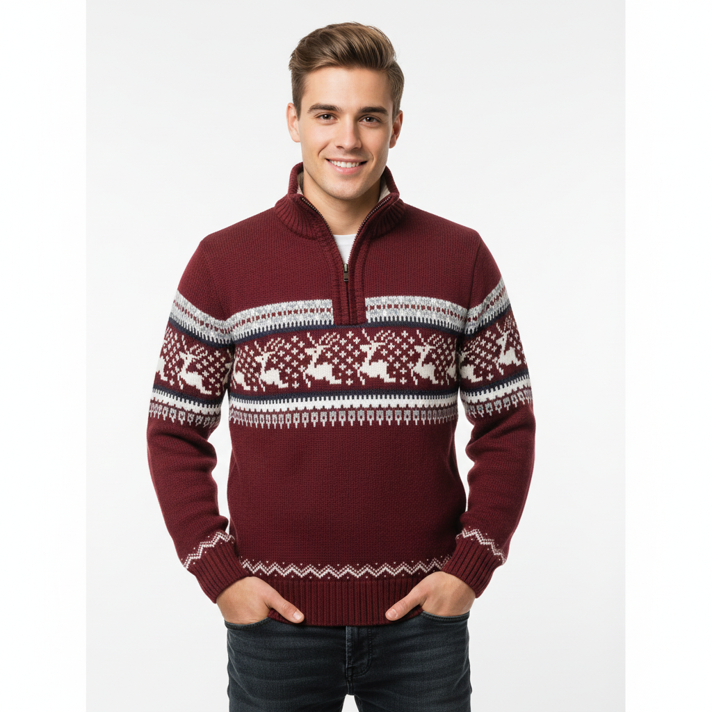 Pull Hiver Homme Tricoté Élégant avec Motifs de Noël