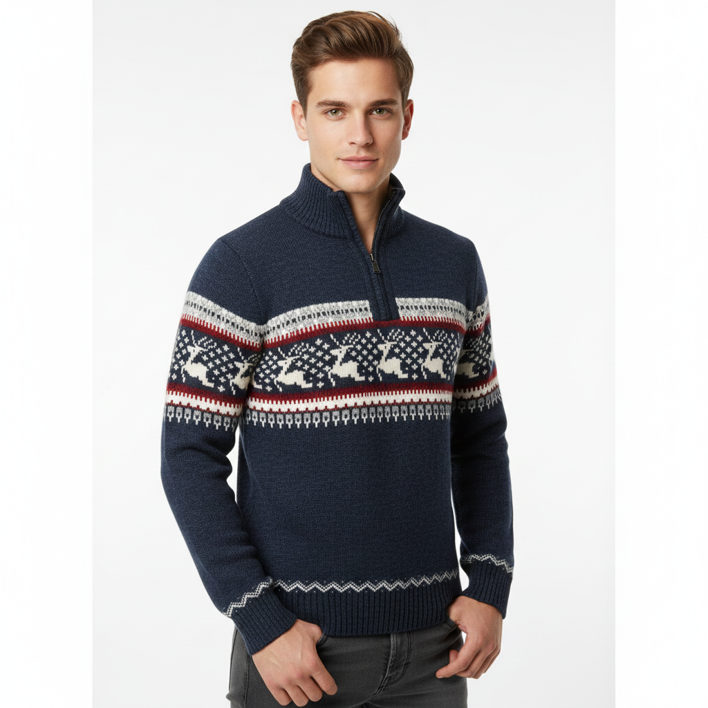 Pull Hiver Homme Tricoté Élégant avec Motifs de Noël - LuxeStyle