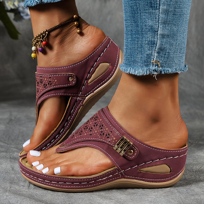 Sandales Femmes Décontractées Cuir Pourpre Découpées - LuxeStyle