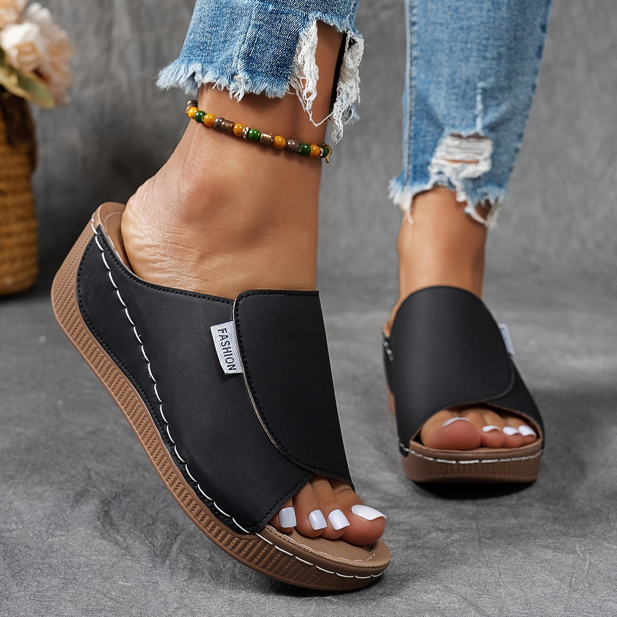 Sandales plates-formes cuir marine femme