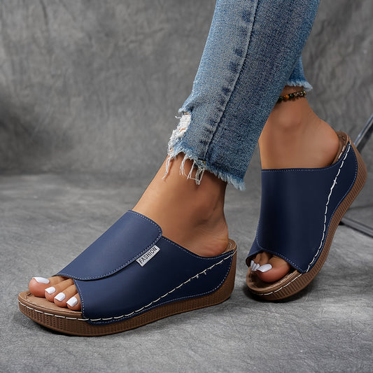 Sandales plates-formes cuir marine femme - LuxeStyle