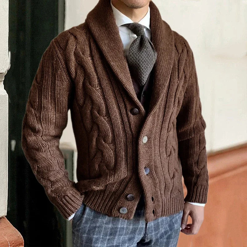 Gilet Maille Tressée Noir Élégant pour Homme
