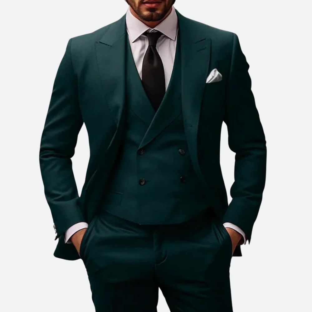 Costume Homme Élégant Noir Trois Pièces avec Veston et Nœud Papillon