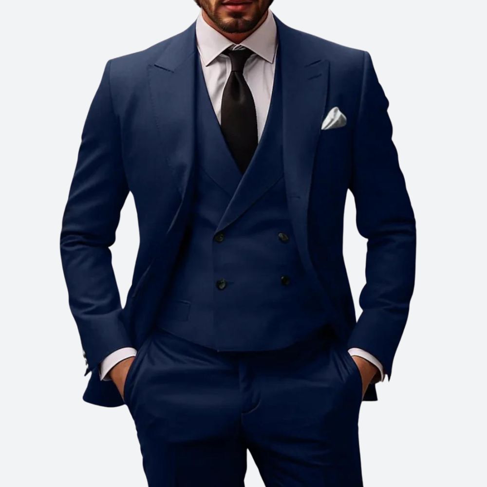 Costume Homme Élégant Noir Trois Pièces avec Veston et Nœud Papillon