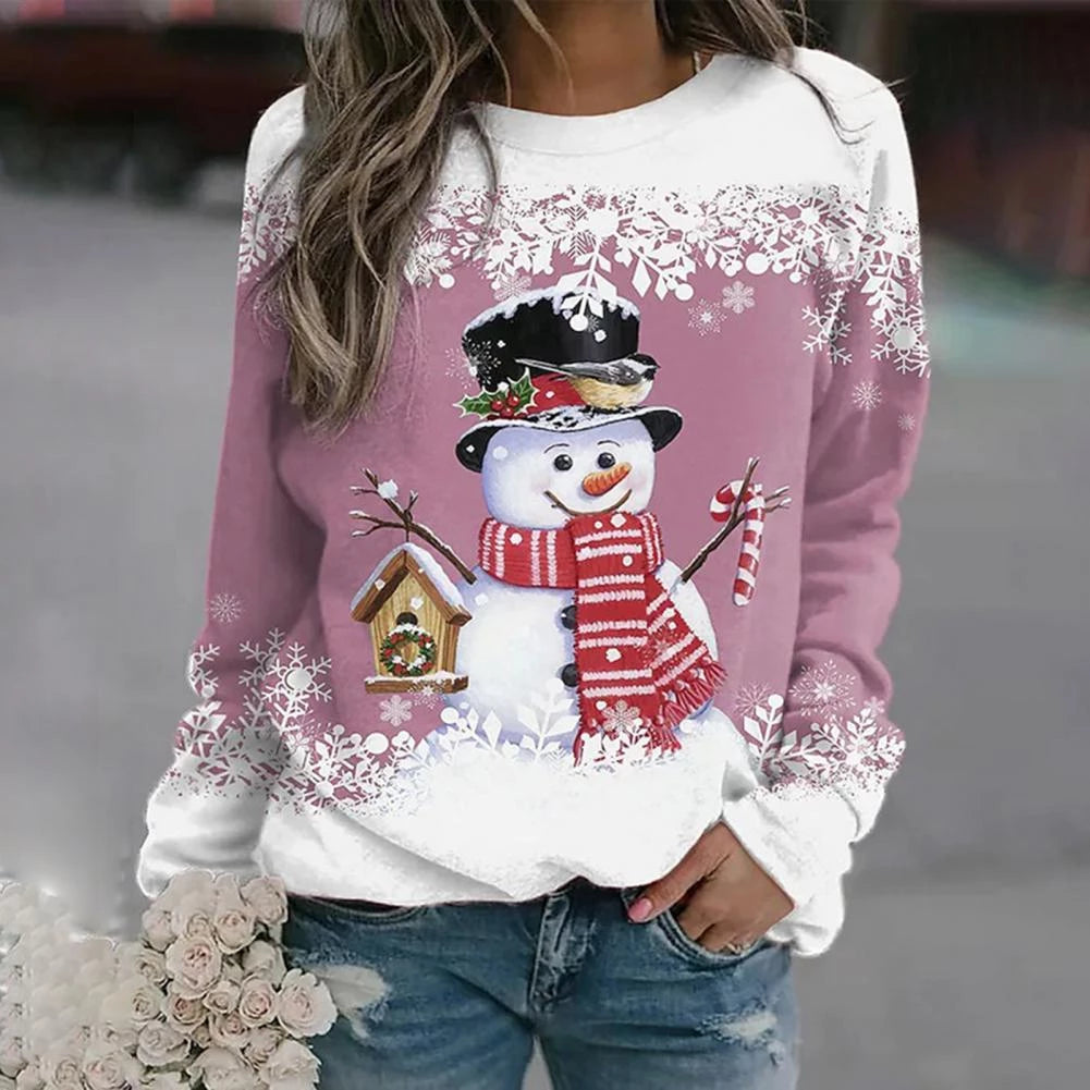 Pull Femme Hiver – Doux & Festif avec Imprimé Bonhomme de Neige Chic