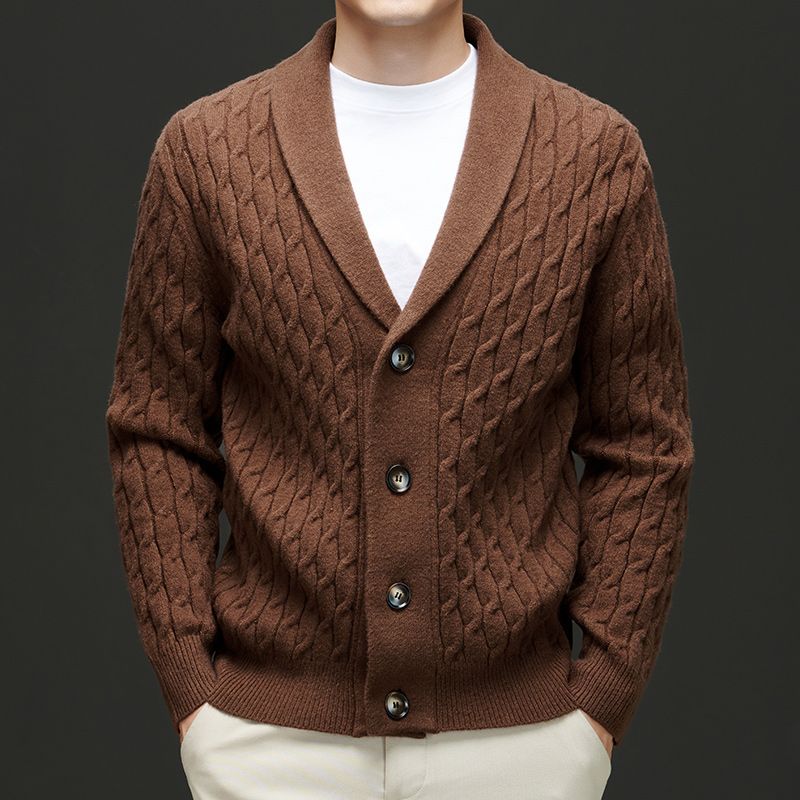 Cardigan en maille épaisse brun homme - LuxeStyle