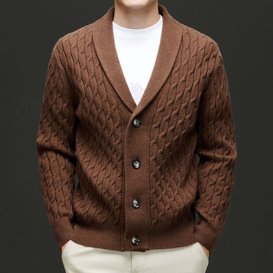 Cardigan en maille épaisse brun homme - LuxeStyle